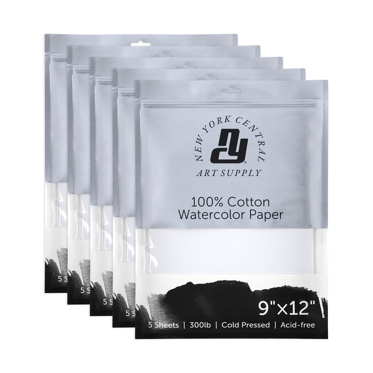 New York Central Watercolor Paper - 9x12" - 5 Packs of 5 - 25 Sheets Total - 300 lb. Cold Press - 100% Cotton, Acid-Free, Archival Quality, Bright White Watercolor Paper Pad for Wet & Dry Media